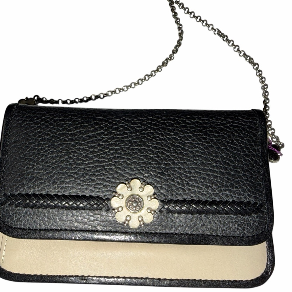 Brighton Black Leather Wallet On Chain Crossbody Floral Concho NEW
